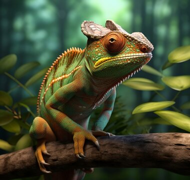 green iguana on a branch