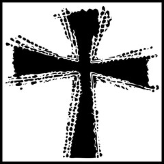 Religious cross. Christian Illustration for Graphic Design. Artistic brush strokes, ink stains. Generated by Ai