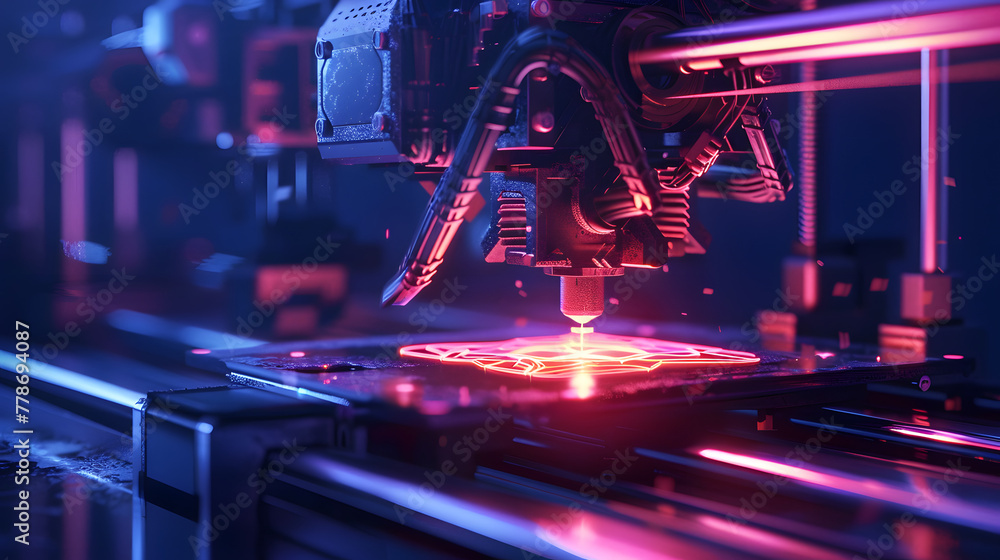 Aufkleber a high-tech 3d printer with radiant indicators and design patterns radiating from its nozzle