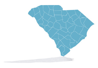 Mapa azul de Carolina del Sur en fondo blanco.