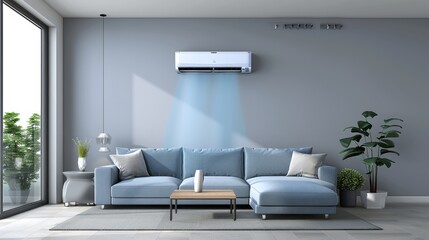 Living room interior with air conditioner 