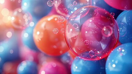 Colorful balls abstract wallpaper and background. Pattern design for trendy poster, flyer, banner, card, cover, brochure. Plastic bubbles, gum, pastel pink spheres. 3d render