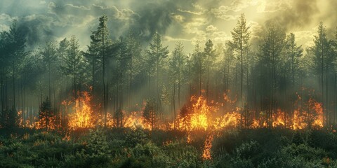 Devastating Forest Fire: The Tragic Consequences of Environmental Destruction - obrazy, fototapety, plakaty