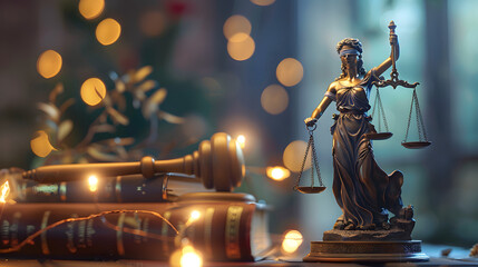 A picture of a lady justice statue holding scales - obrazy, fototapety, plakaty