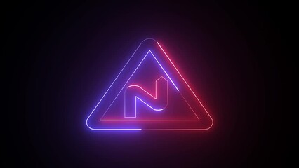 UK road sign. a neon triangular road caution sign. Triangle warning road sign