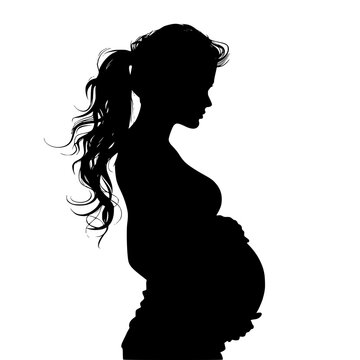 recommend clip art: Elegant Pregnant Woman Silhouette with Long Hair , A striking silhouette of a side-profile pregnant woman, embodying calm and anticipation.
                    