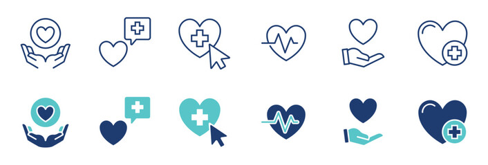 heart love life icon vector set health medical help charity support donation care sign illustration