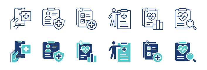 medical health diagnosis record icon vector set hospital medical check-up report clipboard analysis information sign illustration