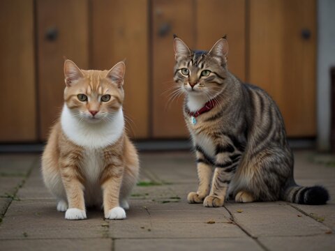 Two beautiful cats take a wonderful picture