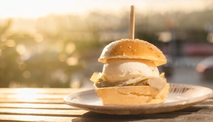 roti es krim or bread with ice cream or es krim burger or bun burger ice cream with many flavor food photography with copy space image place for adding text or design