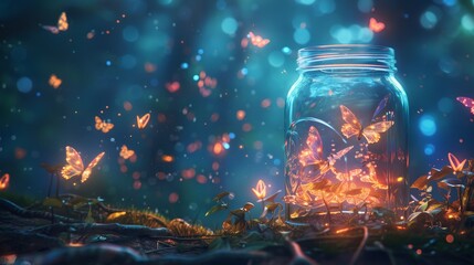 Memory jar filled with glowing lights - obrazy, fototapety, plakaty