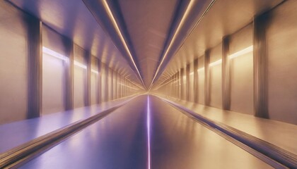 generative ai illustration of abstract background of futuristic corridor with purple and blue neon...