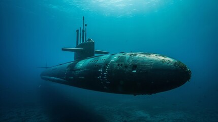 Military submarine in the sea - obrazy, fototapety, plakaty