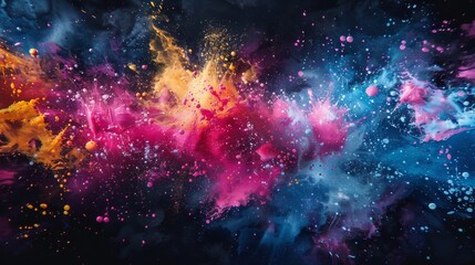 A mesmerizing display of paint splashes evokes the stunning complexity of a nebula, blending art and cosmic imagery. - obrazy, fototapety, plakaty