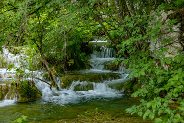 .Beautiful landscape in the Plitvice Lakes National Park in Croatia. Natural Waterfalls. Natural wonders