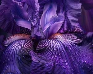 The intricate patterns of a purple iriss petals