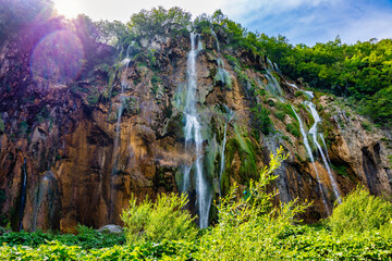 Beautiful landscape in the Plitvice Lakes National Park in Croatia. Natural Waterfalls. Natural wonders