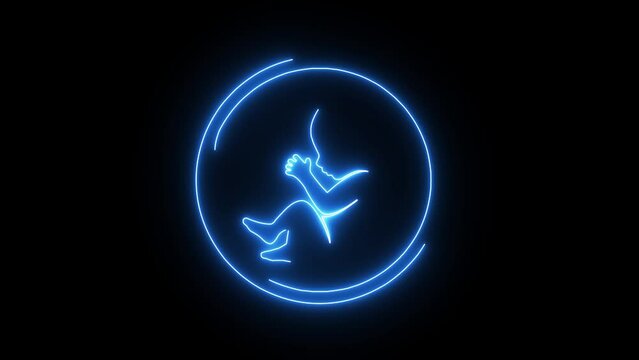 Glowing blue neon Human fetus inside the womb. Pregnancy fetal foetus development. Human embryo, stages of fetal development