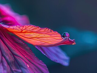 A single drop of rain suspended on the edge of a vibrant geranium petal