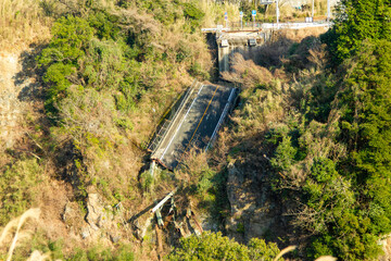 南阿蘇村震災遺構 阿蘇大橋（残った橋桁等）