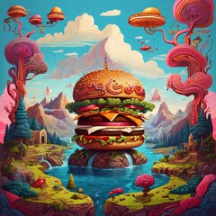 Gourmet Hamburger Transformed into an Enigmatic Psychedelic Artwork
