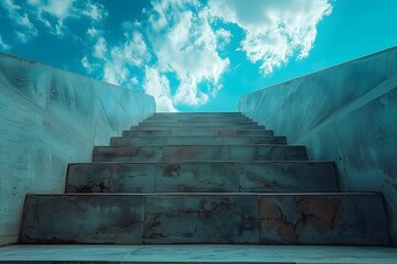 Stairs Ascending Towards Cloud-Filled Sky