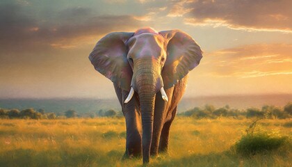 whimsical elephant in signature art style showcasing the animal s gentle and majestic presence - obrazy, fototapety, plakaty