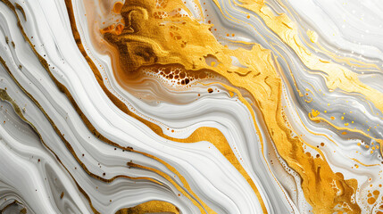 Abstract gold and silver marble background with fluid acrylic paint swirls - obrazy, fototapety, plakaty