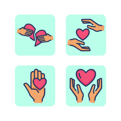 Fototapeta premium Love in hands line icon set.Laptop, smartphone, tablet, TV, connecting a phone to a tablet, local network, linking devices. Modern technology and gadgets concept. Vector illustrations for web design a