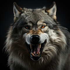 portrait of a wolf on dark background