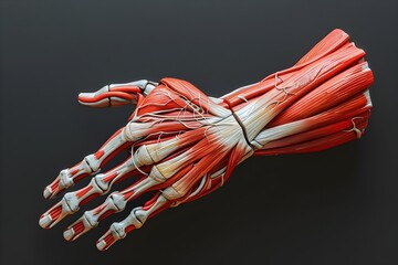 Obraz na płótnie Canvas Detailed D Rendering of Human Hand Muscle Anatomy for Educational and Medical Reference