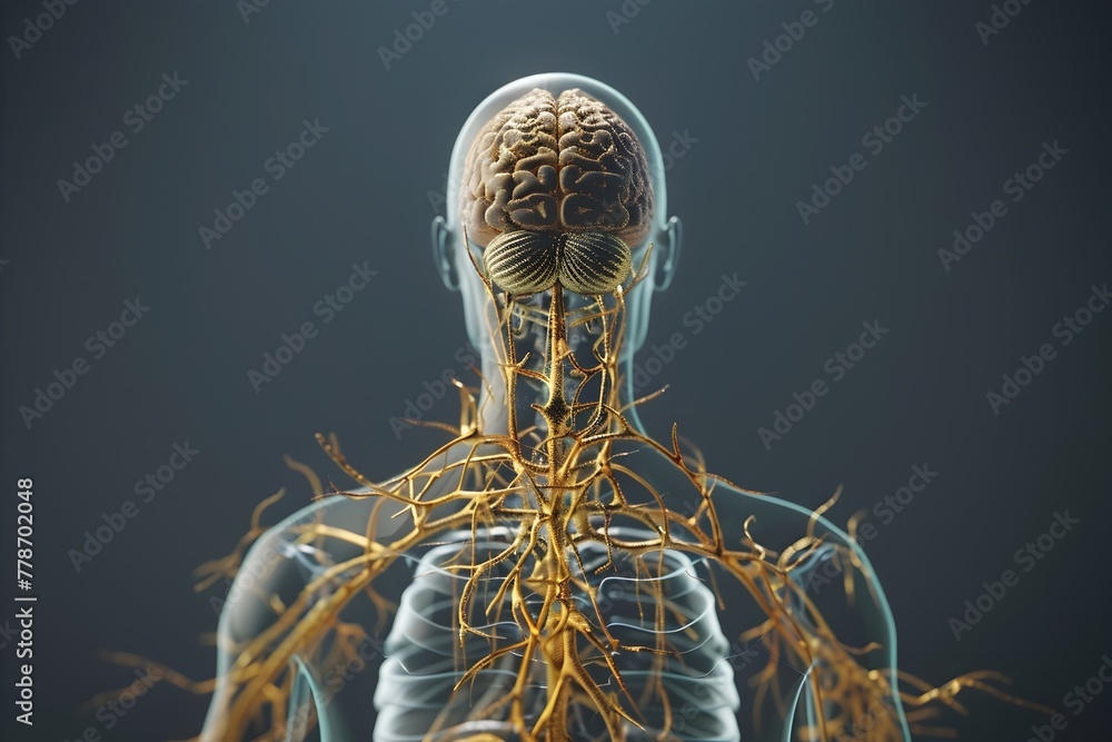 Poster detailed d rendering of the intricate human nervous system anatomy with precision