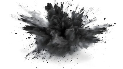 Powerful Black Powder Explosion on Bright White Background