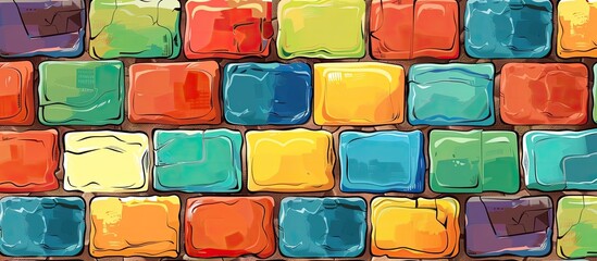 A close up of a wall featuring a vibrant display of colorful tiles in shades of Blue, Azure, Yellow, Aqua, Magenta, and Electric blue with artistic symmetry and rectangular shapes - obrazy, fototapety, plakaty