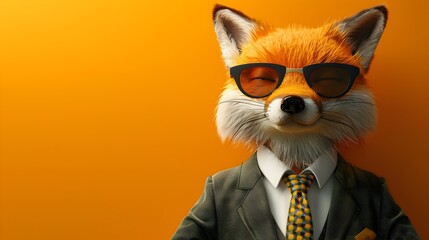 Stylishly Confident Anthropomorphic Red Fox in Business Attire on Vibrant Background