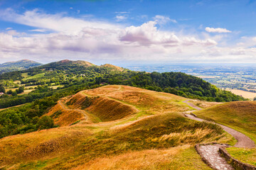 Malvern Hills from British Camp, Herefordshire and Worcestershire, England, on a beautiful summer day.