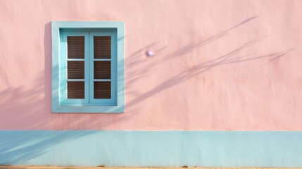 Painted wall of a house there is a single closed window