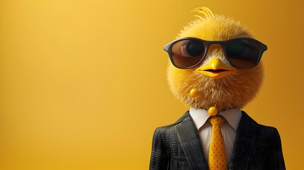 Stylish and Confident Chicky in Suit with Sunglasses on Vibrant Plain Background - obrazy, fototapety, plakaty