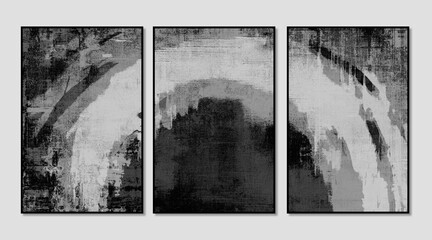 Triptych composed of abstract retro textured art patterns, modern minimalist painting, illustration, decorative painting, cover design