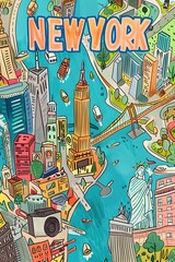 Vibrant and Informative New York City Sketch Map Showcasing Iconic Landmarks and Inviting