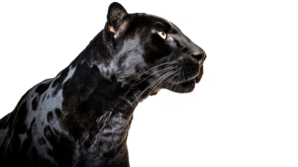 Black panther, angles and view portrait side back head shot isolated on transparent background