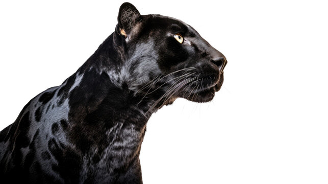 Black panther, angles and view portrait side back head shot isolated on transparent background
