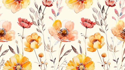 Delightful feminine watercolor design featuring untamed blooms. - obrazy, fototapety, plakaty