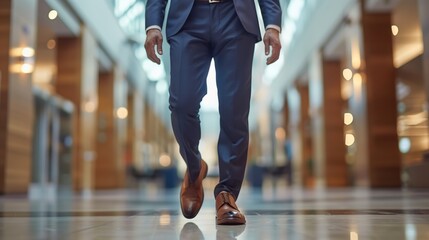 businessman walking at the office building. - obrazy, fototapety, plakaty