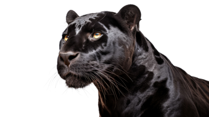 Black panther, angles and view portrait side back head shot isolated on transparent background