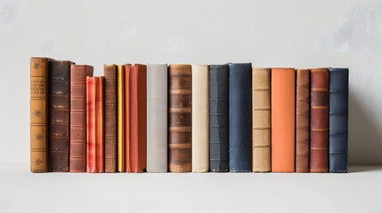 close up of row of books on white background