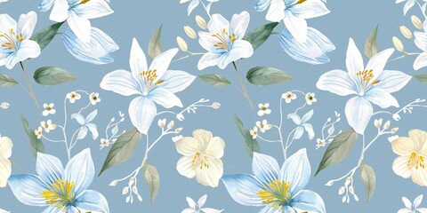 Fototapeta na wymiar Elegant floral design featuring blooming garden blossoms in shades of blue for the seasons of summer and spring.