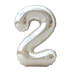 Silver Number Two Balloon on Transparent Background.