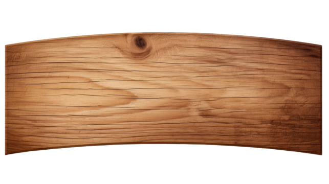 Blank empty wooden curve rustic signage sign board plank wood on transparent background