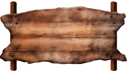 Blank empty wooden curve rustic signage sign board plank wood on transparent background